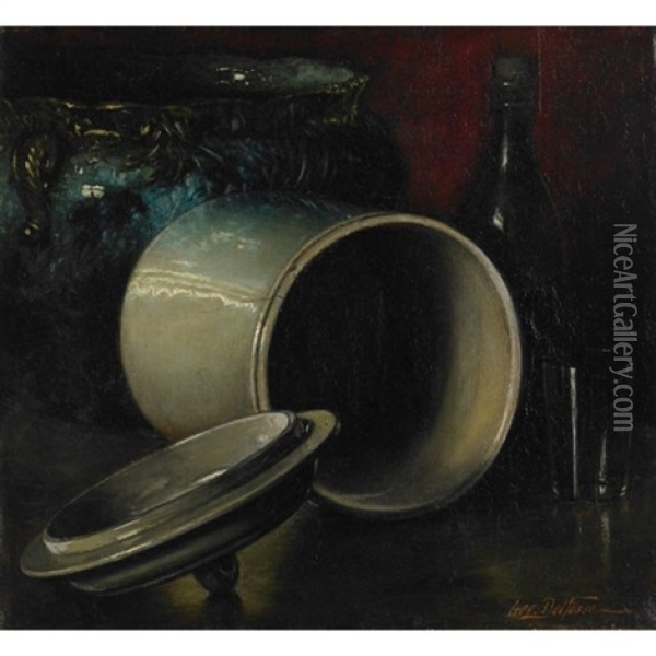 Still Life With Pot Oil Painting - Georges Marie-Joseph Delfosse