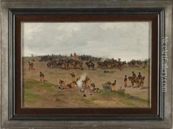 Le Rassemblement Des Troupes Oil Painting - Joseph Van Severdonck
