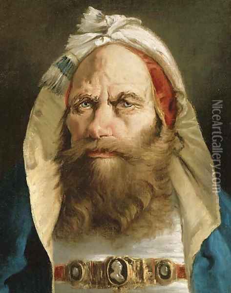 Head of a bearded man in Oriental dress Oil Painting - Lorenzo Tiepolo