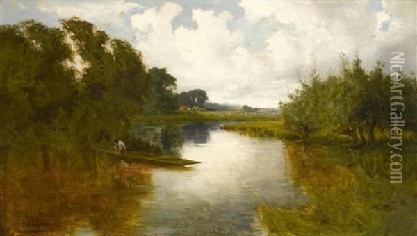 A Thames Backwater Oil Painting - Harry Pennell