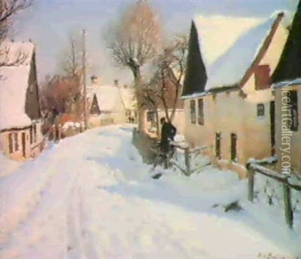 En Vinterdag I Landsbyen Oil Painting - Hans Andersen Brendekilde