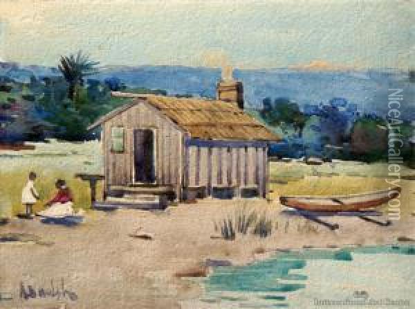 Boathouse, Rotorua Oil Painting - Arthur Wilson Walsh