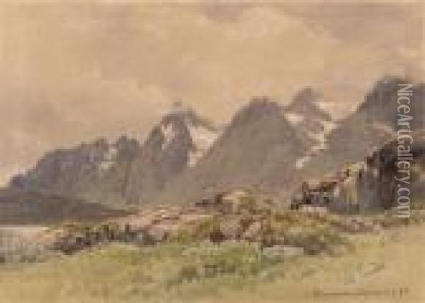 A Motif From The Area Of Digermulen On The Lofoten Islands Oil Painting - Themistocles Von Eckenbrecher