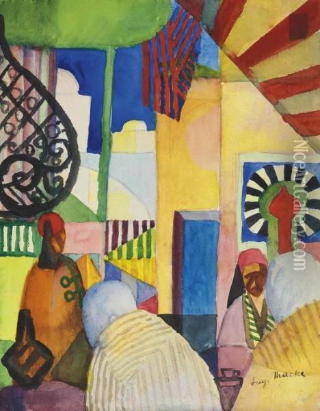Im Bazar Oil Painting - August Macke
