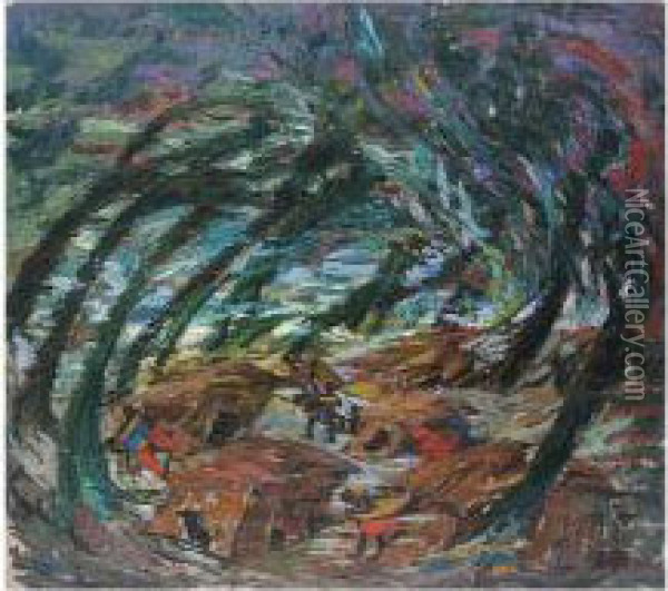 Natives In A Storm Oil Painting - Joao Baptista Da Costa