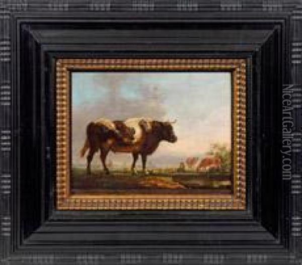 Stier In Hollandischerlandschaft Mit Einem Rastenden Hirten Oil Painting - Paulus Potter