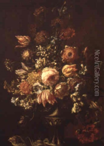 Still Life With Flowers Oil Painting - Jean-Baptiste Belin de Fontenay the Elder