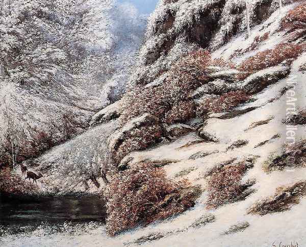 Deer in a Snowy Landscape, 1867 Oil Painting - Gustave Courbet