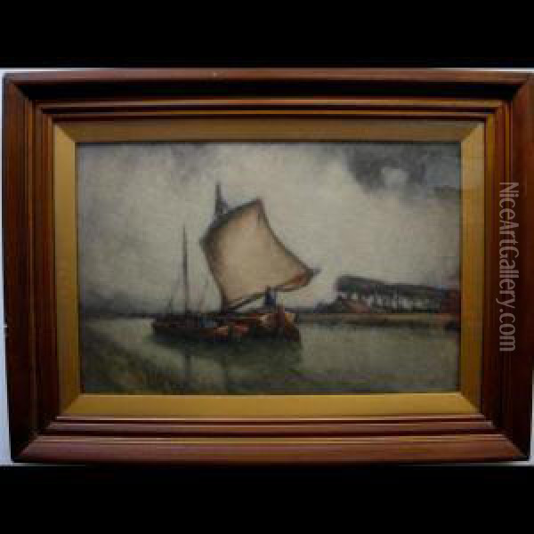 Canal Boats Oil Painting - Georges Chavignaud