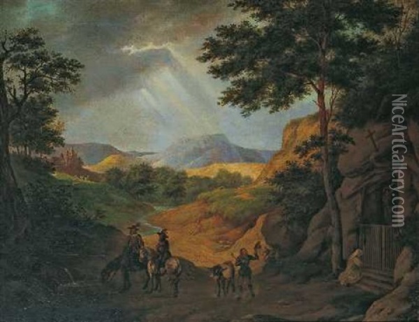 Berglandschaft Mit Reitern Und Betenden Oil Painting - Heinrich Dallwig