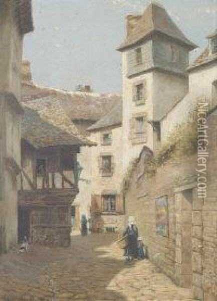 A Court, Quimper, Brittany Oil Painting - Mary Kate Benson