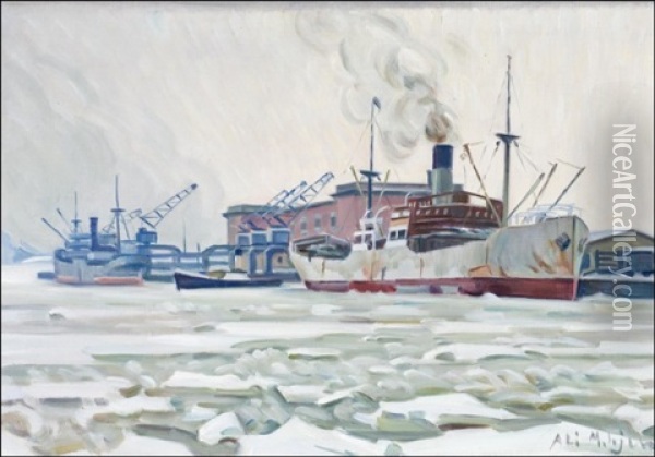 Talvinen Satama - Vinter I Hamnen Oil Painting - Alarik (Ali) Munsterhjelm
