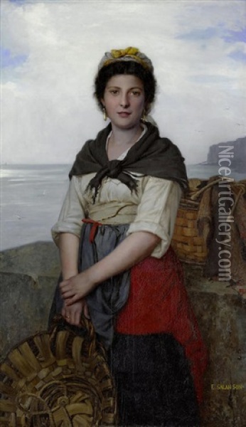 The Fishergirl Oil Painting - Eugene-Marie Salanson