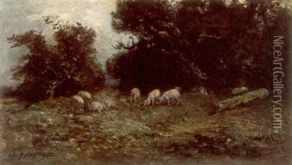 Pigs In A Forest Oil Painting - Charles Emile Jacque