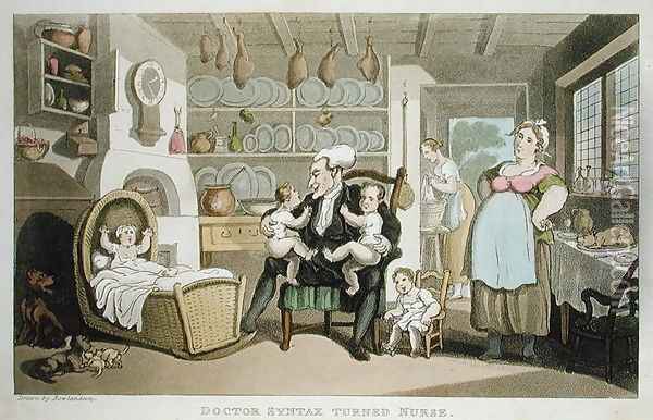 Doctor Syntax turned nurse, from The Tour of Dr Syntax in search of the Picturesque, by William Combe, published 1812 Oil Painting - Thomas Rowlandson