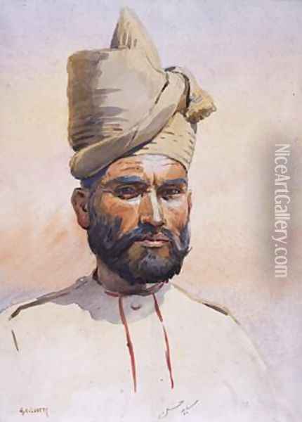 Soldier of the 26th Punjabis Malikdin Khel Afridi Oil Painting - Alfred Crowdy Lovett