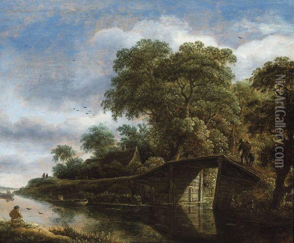 Paysage Avec Pont Et Riviere Oil Painting - Roelof van Vries