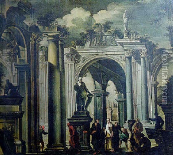 Architectural Capriccios With The Martyrdom Of Saint Catherine Of Alexandria Oil Painting - Giovanni Ghisolfi