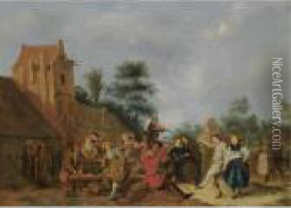 A Merry Company Outside An Inn Oil Painting - Jan Miense Molenaer