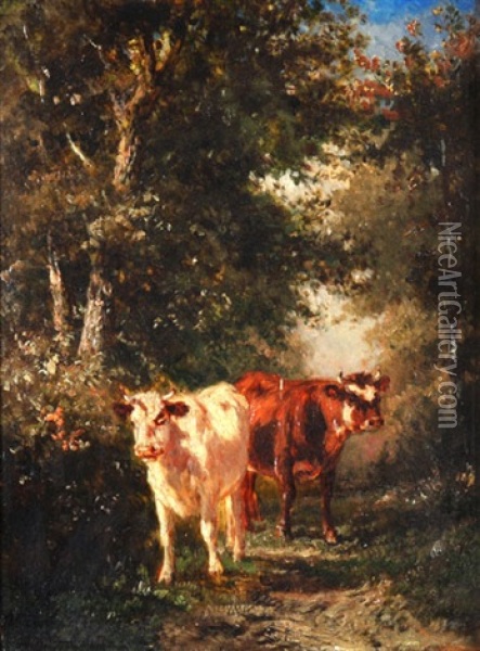 Kuhe Im Wald Oil Painting - Francois Auguste Ortmans