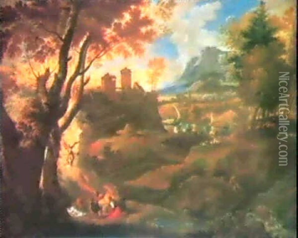 Paysage Avec L'apparition De L'ange A Agar Oil Painting - Pieter Mulier the Younger