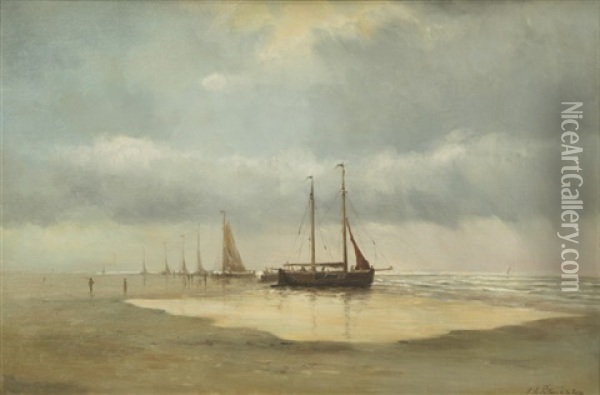 Beached Sailing Ships Oil Painting - Louis Le Poittevin