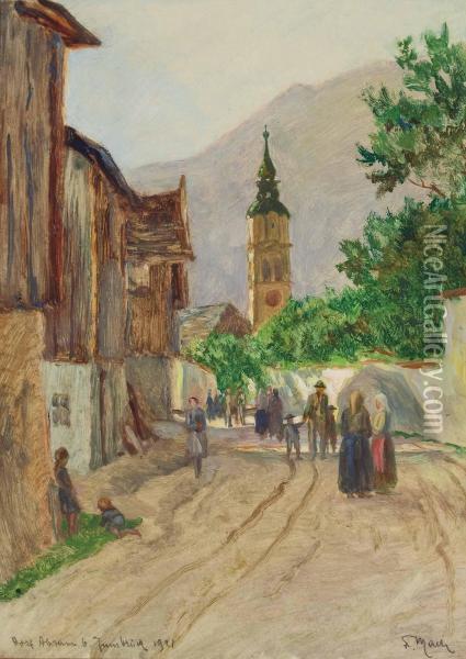 Belebte Dorfstrasse In Absam Oil Painting - Felix Mach