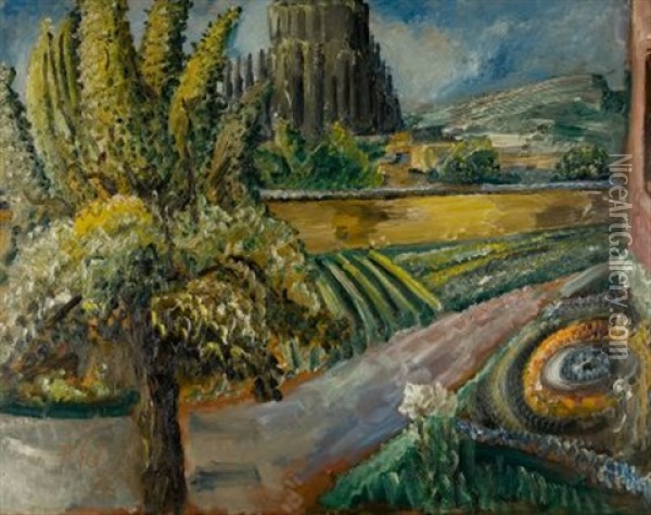 Garten In Ulm Mit Blick Auf Das Munster Oil Painting - Paul Kleinschmidt