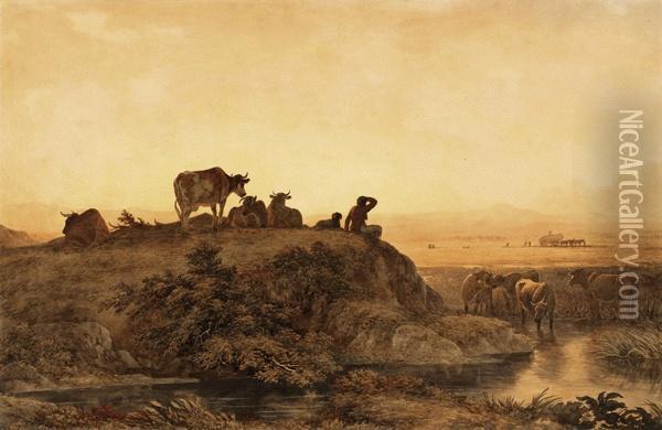 A Pastoral Landscape Oil Painting - John Glover
