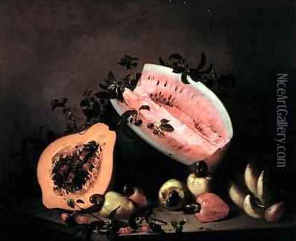 Still life of Papaya Watermelon and Cashew Oil Painting - Agostino Jose da Mota