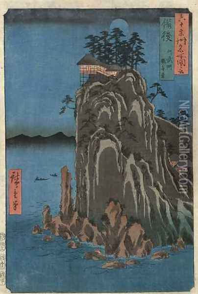 House on a cliff at night Oil Painting - Utagawa or Ando Hiroshige