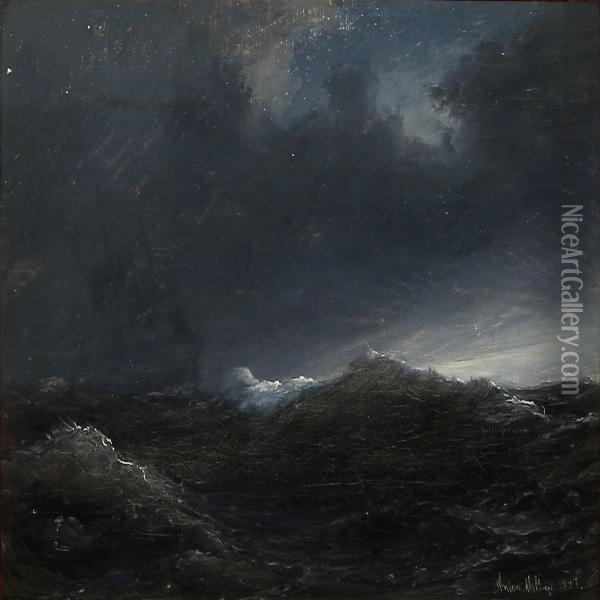 Seascape At Nighttime Oil Painting - Anton Melbye