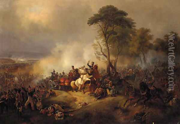A Battlescene Oil Painting - August Franz Schelver