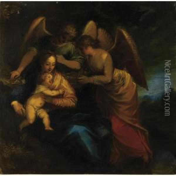 La Vierge A L'enfant Servie Par Les Anges Oil Painting - Hans Rottenhammer