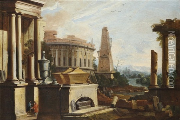 Capriccio Mit Ruinen Oil Painting - Marco Ricci
