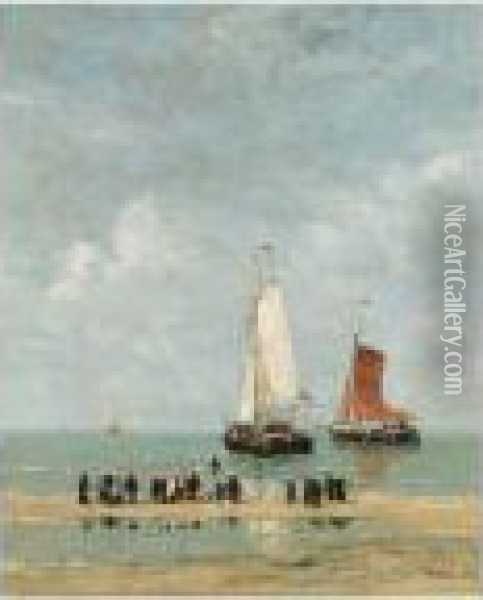 Fisherwomen Watching The Departure Of The Fleet Oil Painting - Hendrik Willem Mesdag