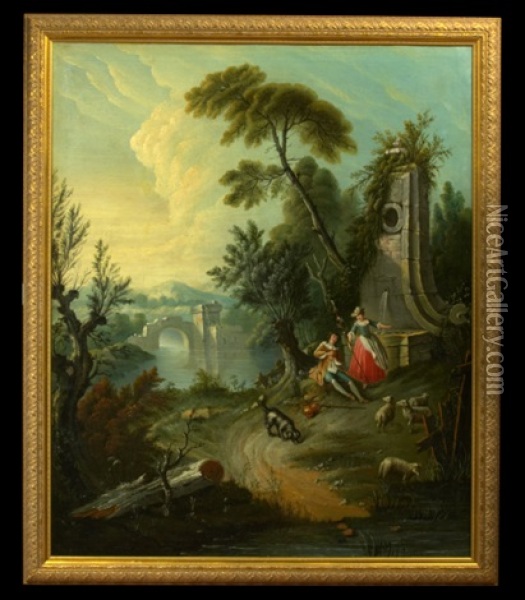 Bucolic Country Scene Oil Painting - Hubert Robert
