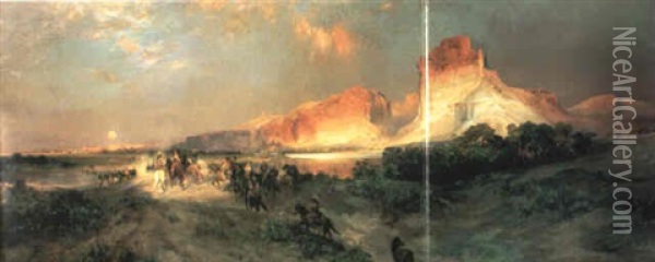 Cliffs Of Green River, Wyoming Oil Painting - Thomas Moran