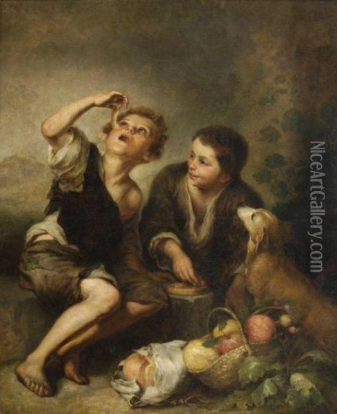 Two Boys Eating A Pie Oil Painting - Bartolome Esteban Murillo