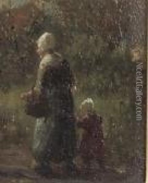 Mother And Child On A Lane Oil Painting - Bernard Johann De Hoog