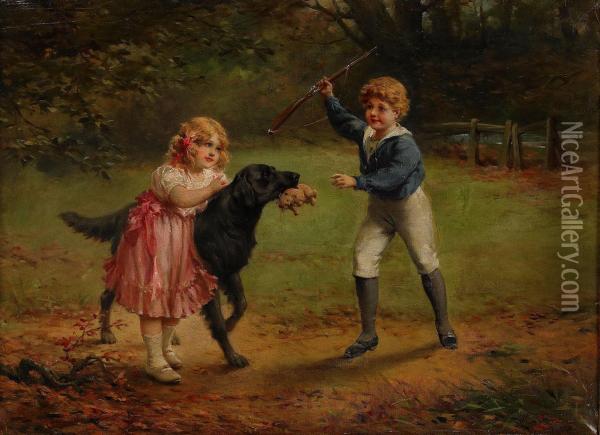 Barn Lekande Med Hund Oil Painting - Heinrich Lossow