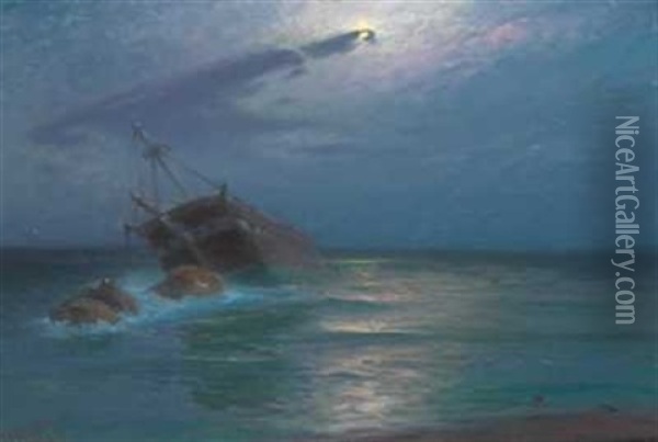 Grunnstott Skip Oil Painting - Carl Wilhelm Boeckman Barth
