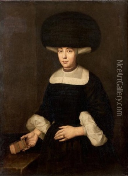 Portrait De Femme Au Bonnet De Fourrure De La Region De Francfort Oil Painting - Theodor Roos