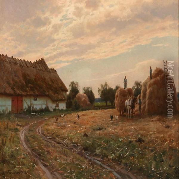 Summer Evening At A Farm Oil Painting - Peder Mork Monsted