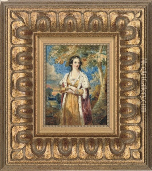 Portrait Of Queen Victoria In A Garden Oil Painting - Charles Robert Leslie