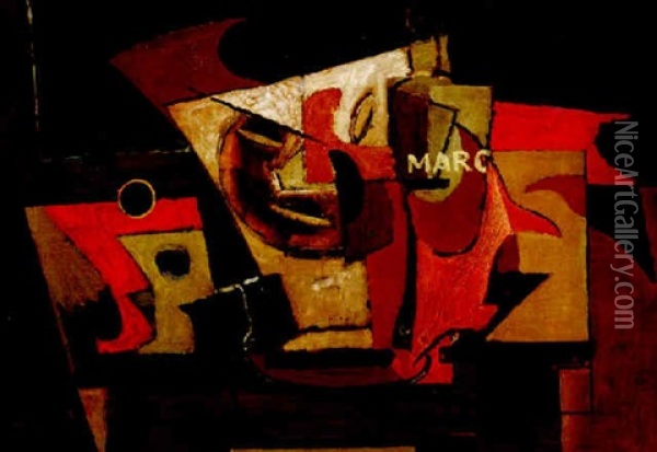 Composition A La Bouteille De Marc Oil Painting - Louis Marcoussis