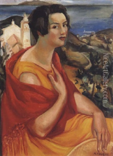 Portrait De Femme Dans Un Paysage Oil Painting - Andre Favory