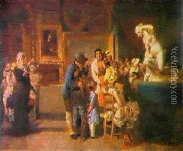 Visita Al Museo Oil Painting - Egisto Lancerotto