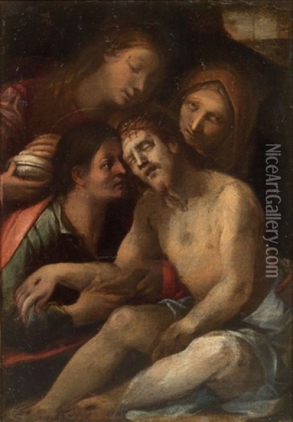 Cristo In Pieta Con La Madonna E I Santi Giovanni Evangelista E Maria Maddalena Oil Painting - Francesco Rustici