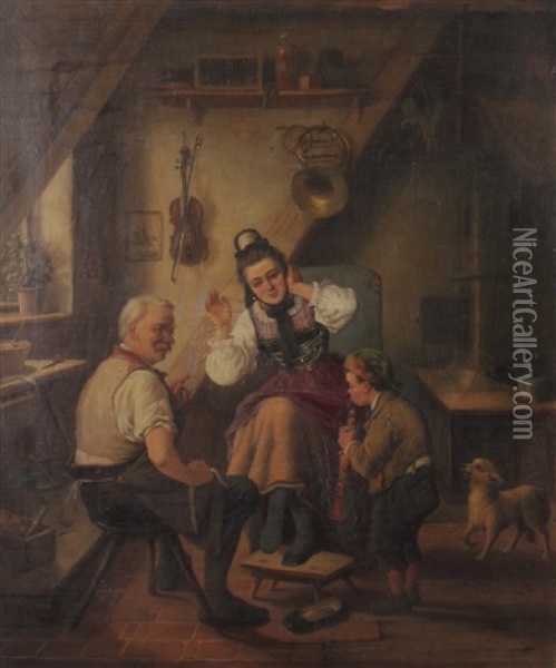 Genreszene Mit Musizierendem Knaben Oil Painting - Hermann Volz